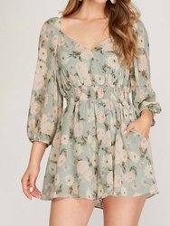 Floral Romper With Smocked Waist - Mint Blush Print