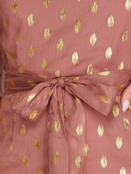 Gold-Dot Chiffon Dress With Ruffled Hem