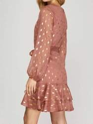 Long Sleeve Gold-Dot Chiffon Dress