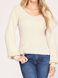 Long Sleeve Knit Sweater Top - Light Taupe