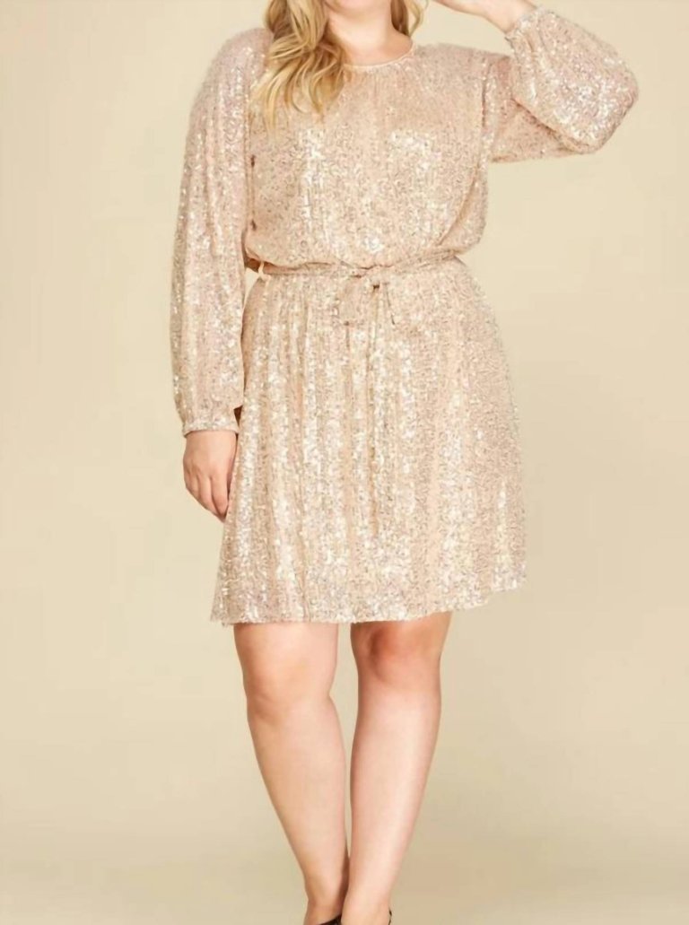Long Sleeve Sequin Dress Plus - Champagne