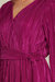 Long Sleeve Surplice Satin Plisse Dress In Magenta