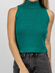 Mock Neck Knit Tank - Jade Green