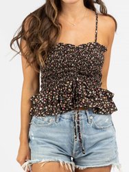 Print Ruched And Smocked Top Cami - Black