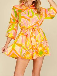 Printed Romper - Orange/Yellow