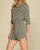 Roll-Up Sleeve Woven Buttoned Romper In Olive