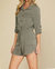 Roll-Up Sleeve Woven Buttoned Romper In Olive