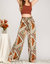 Satin Print Wide Pant In Brown - Brown