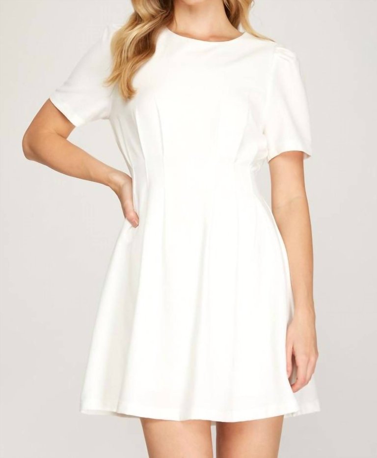 Short Sleeve Pin Tuck Dress - White