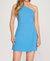 Sleeveless One Shoulder Heavy Knit Wrap Skirt Dress - Diva Blue