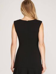 Sleeveless Shoulder Padded Dress In Black
