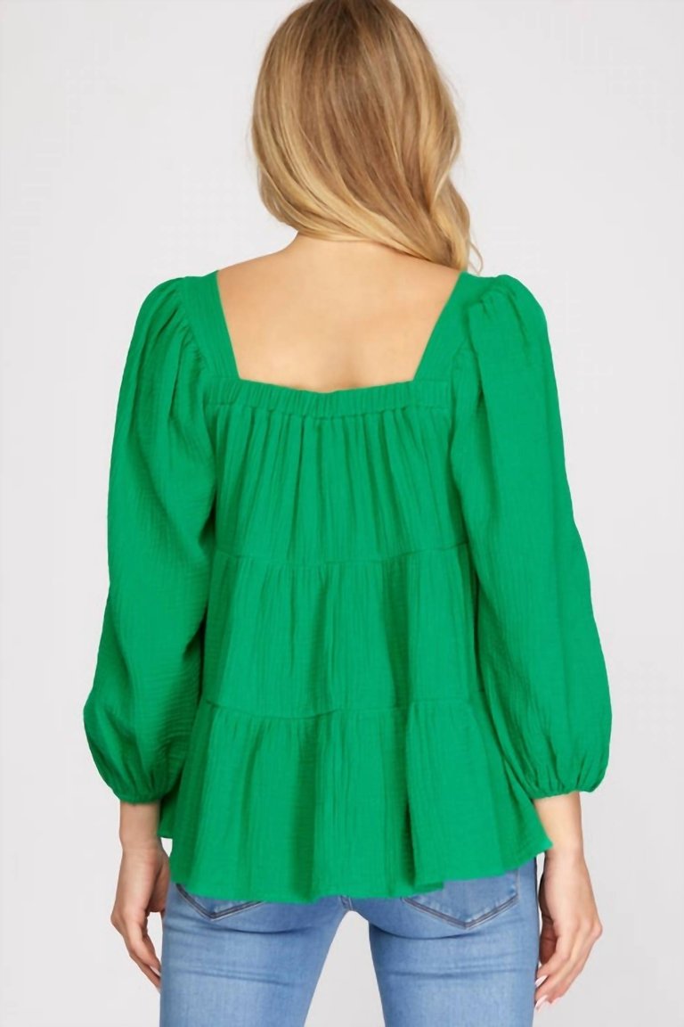 Square Neck Top In Green