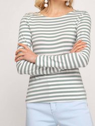 Stripe Long Sleeve Stripe Scoop Back Tee - Slate Green