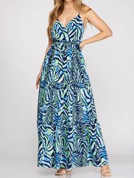 Surplice Cami Printed Woven Tiered Maxi Dress - Navy