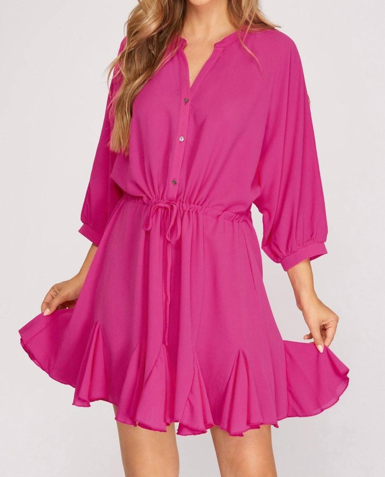 Woven Dress In Hot Pink - Hot Pink