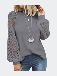 Essential Long Puff Sleeve Lace Top - Grey