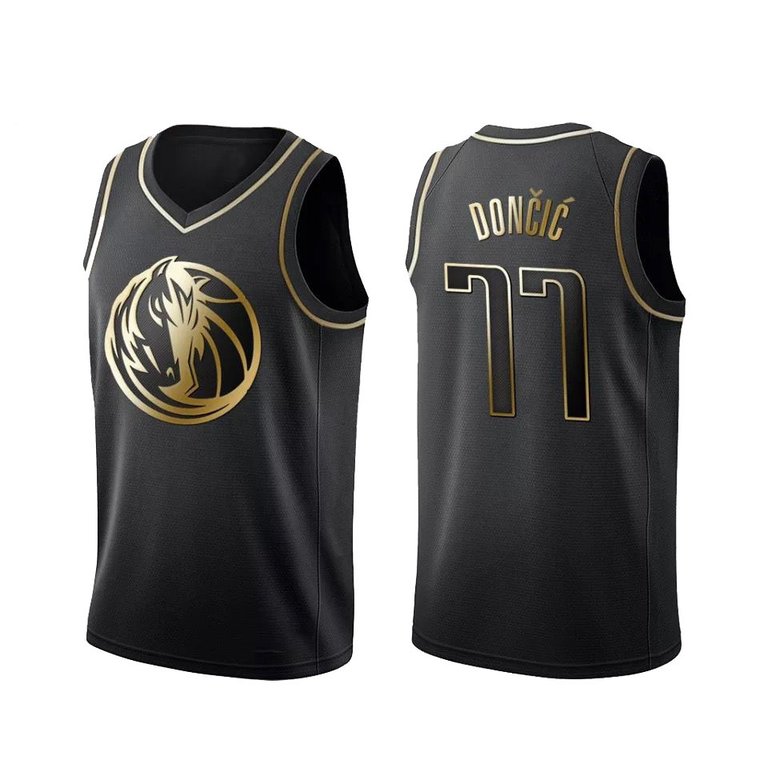 Men's Dallas Mavericks Luka Doncic #77 Basketball Jersey Black Gold Edition - Black
