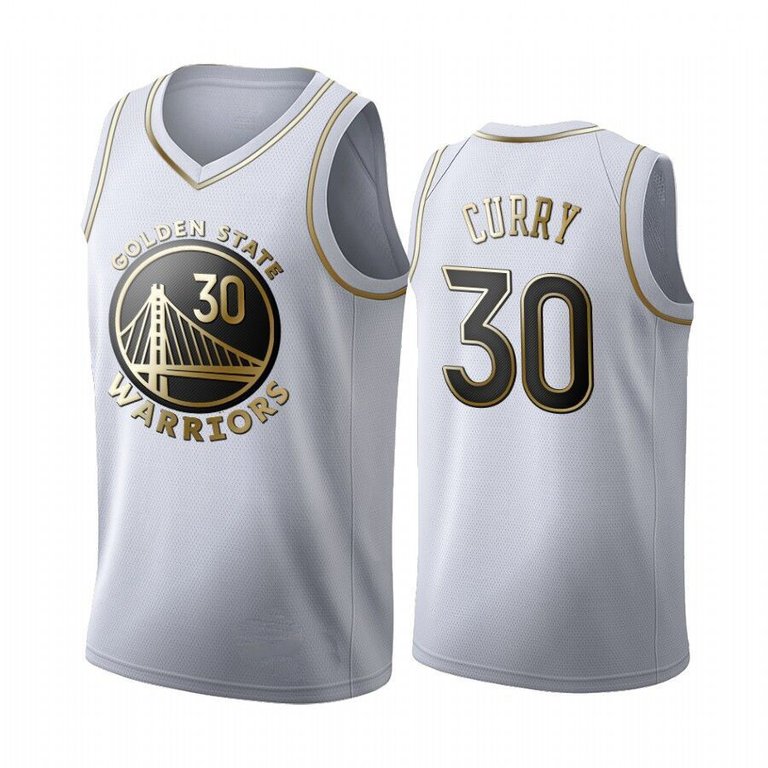 Men's Golden State Warriors Stephen Curry White Gold Edition Jersey - White