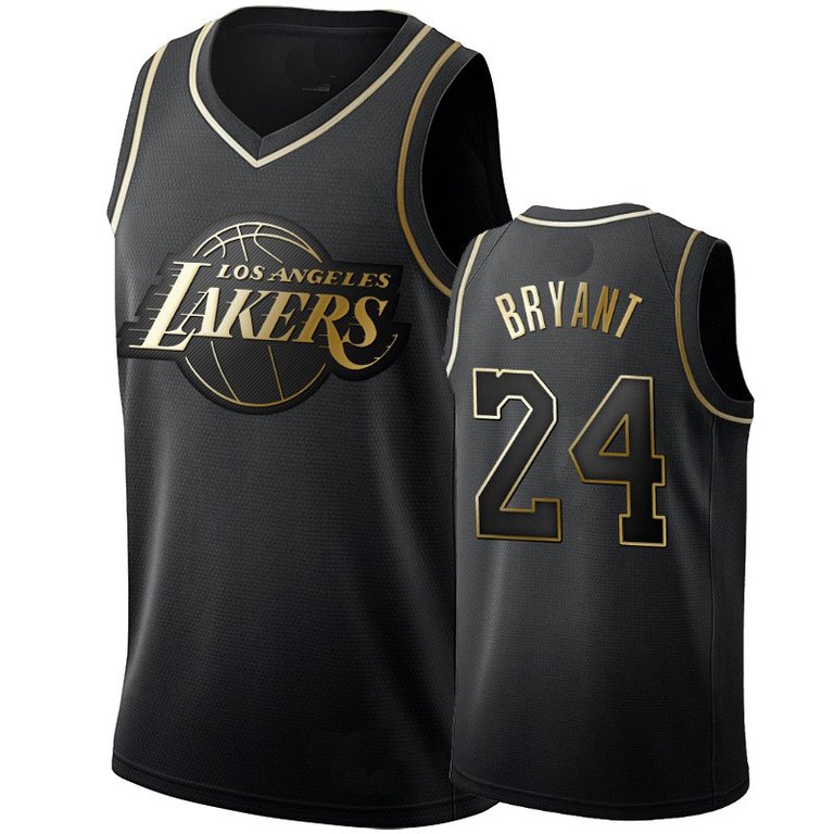 Men's Lakers Kobe Bryant #24 Black Gold Edition Basketball Jersey - Black