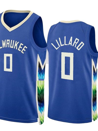 SheShow Mens Milwaukee Bucks Damian Lillard 0# 2022-23 Blue City Edition Jersey product