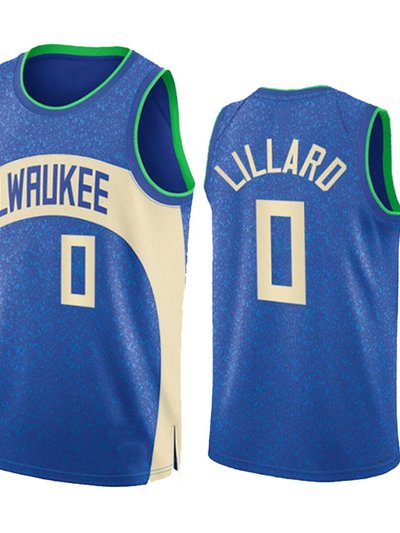 SheShow Mens Milwaukee Bucks Damian Lillard 0# 2024 Blue City Edition Jersey product