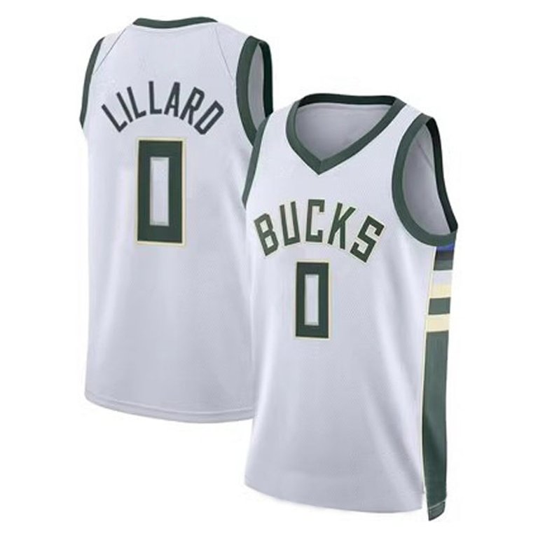 Men's Milwaukee Bucks Damian Lillard 0# White Jersey - Association Edition - White