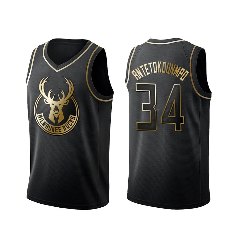 Men's Milwaukee Bucks Giannis Antetokounmpo #34 Black Gold Edition Jersey - Black