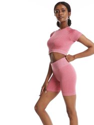 Women Running Tight Yoga Two Piece Fitness Suit Quick Dried Training Suit - Pink