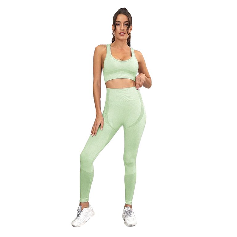 Women Sports And Fitness Fashion Buttock Lifting Yoga Suit Set - Green