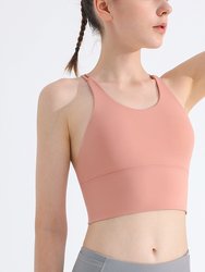 Women Thin Shoulder Strap Beautiful Back Sports Bra Shockproof Yoga Fitness Vest - Pink