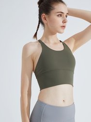 Women Thin Shoulder Strap Beautiful Back Sports Bra Shockproof Yoga Fitness Vest - Green