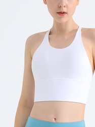 Women Thin Shoulder Strap Beautiful Back Sports Bra Shockproof Yoga Fitness Vest - White