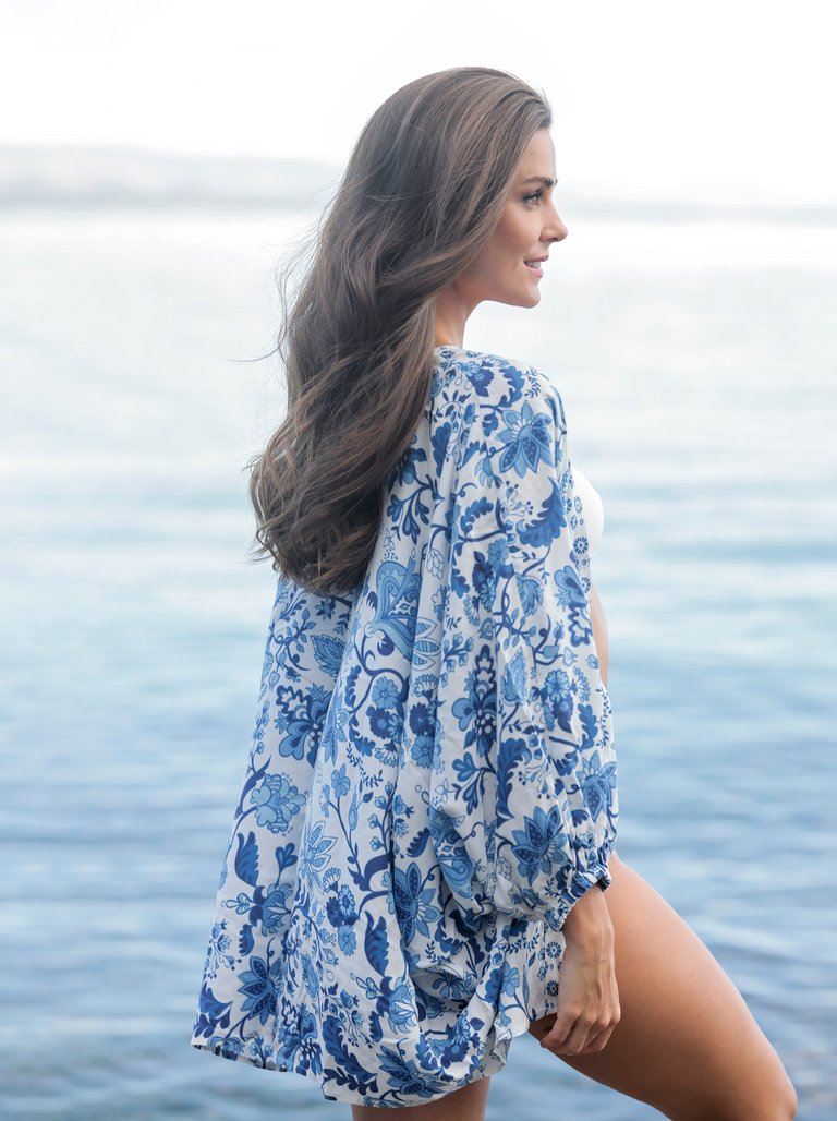 Capri Puff Sleeve Kimono - Blue