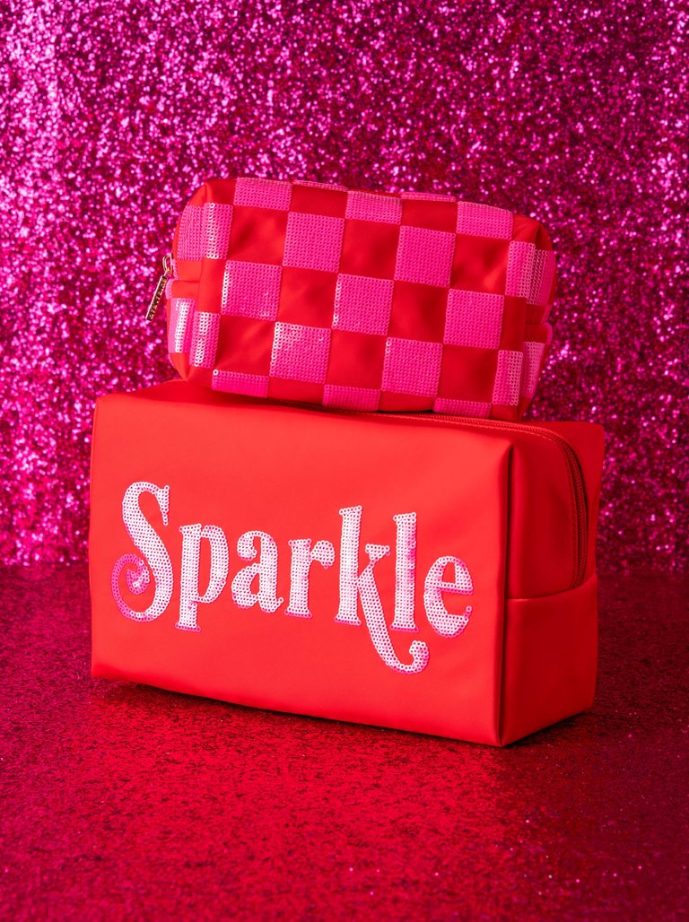 Cara "Sparkle" Large Cosmetic Pouch - Red