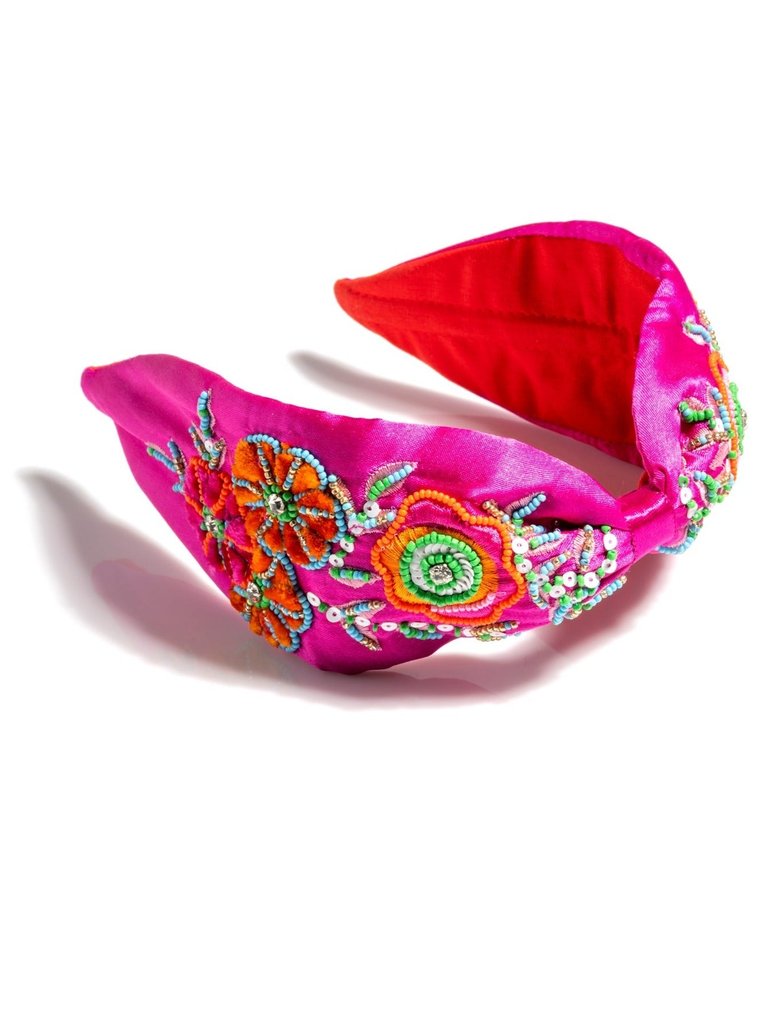 Embellished Wide Headband, Fuchsia - Fuchsia