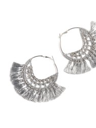 Emme Crocheted Tassel Hoop Earrings - Silver