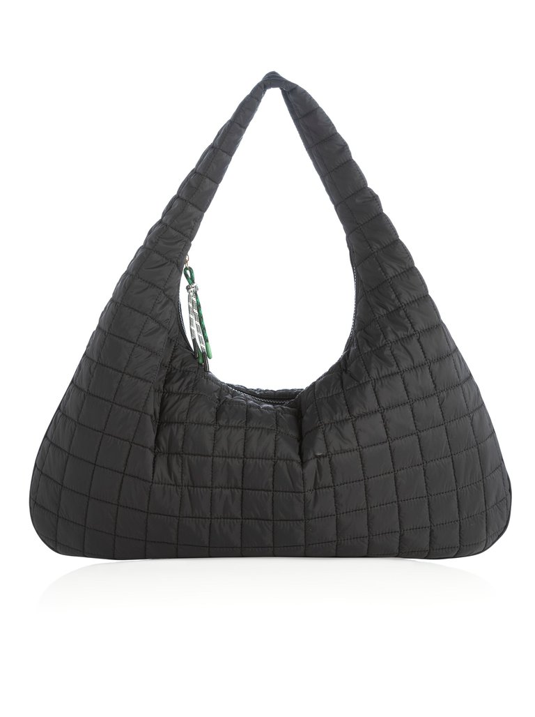 Ezra Quilted Nylon Hobo Bag, Black - Black