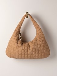 Ezra Quilted Nylon Hobo Bag, Tan