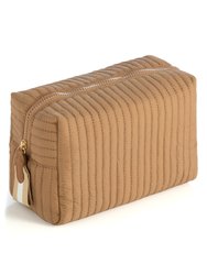 Ezra Quilted Nylon Large Boxy Cosmetic Pouch, Tan - Tan