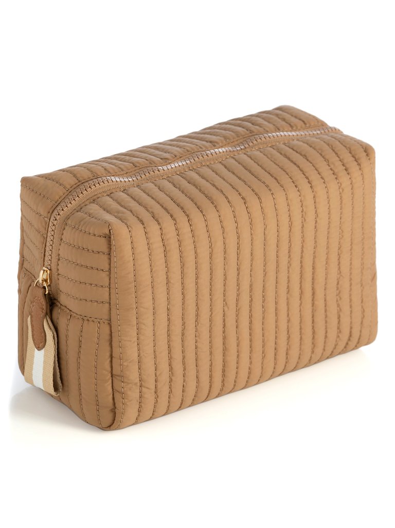 Ezra Quilted Nylon Large Boxy Cosmetic Pouch, Tan - Tan