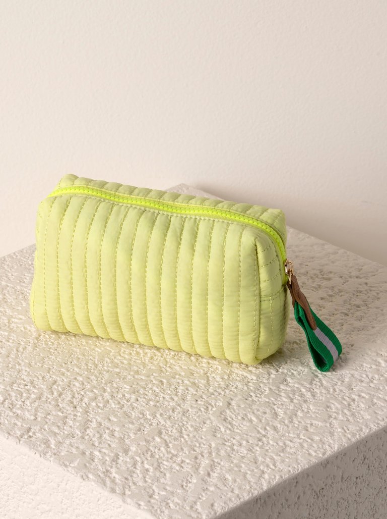 Ezra Quilted Nylon Small Boxy Cosmetic Pouch, Citron
