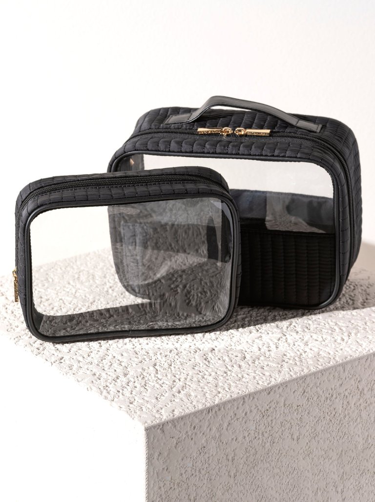 Ezra Set Of 2 Clear Cosmetic Cases, Black - Black