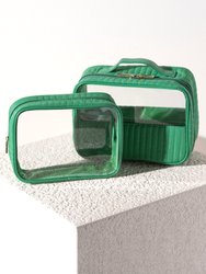 Ezra Set Of 2 Clear Cosmetic Cases, Green - Green