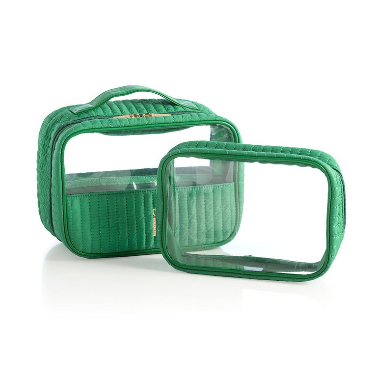 Ezra Set Of 2 Clear Cosmetic Cases, Green