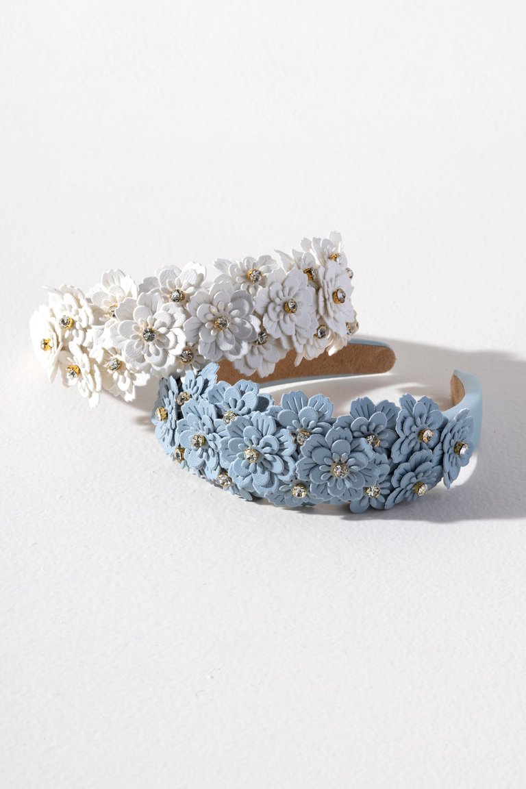 Flower Embellished Headband, Sky