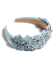Flower Embellished Headband, Sky - Sky