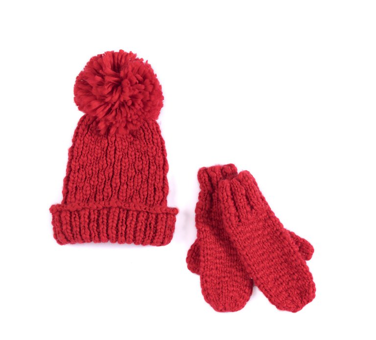 Joy Hat And Mitten Set - Red