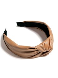 Knotted Faux Leather Headband - Tan