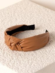 Knotted Faux Leather Headband - Tan - Tan