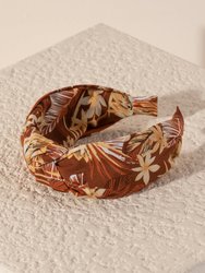 Knotted Floral Print Headband, Brown - Brown